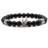 Bracelets classiques en pierre noire brillante, brin 2024, perles pavées, couronne CZ, bracelet créatif pour breloques, bijoux tendance pour hommes et femmes