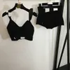 10103 XL 2024 Estilo Mulheres Calças de Duas Peças Primavera Verão Preto Marca Mesmo Estilo Duas Peças Define Calças Curtas Império Mulheres Swimwear 20240345