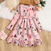 Girl's Dresses Spring Autumn New Dress Kids Girls 8-12 Years Pink Sweet Print Long-Sleeved Dress For Girls Casual Cute Vacation Princess Dress