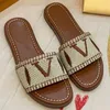 Designer Flat Sandals Luxury Slippers Women's Embroider Sandal Fashion flip flop Letter Slipper for Women Summer Beach Slide Ladies Low Heel Shoes