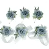 Flores decorativas 2 peças boutonniere de casamento rosas de seda corsage pulso pulseira de dama de honra noivo botão terno broche accesorios de boda