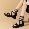 Sandaler Kvinnor Roman Flat Platform Strappy Wedges Heel Summer Gothic Punk Casual Basic Comfy Street Soild Shoes For Ladies