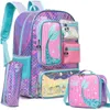 Meetbelify Mermaid Backpack for Girls Bookbag for Girls with Lunchbag and Penbag for Elementary Students 240119