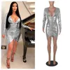 Robes décontractées Femmes Brillant Cuir Ruché Mini Dres Mode À Manches Longues Plissée À Lacets Bandage Courte Robe De Soirée Sexy Clubwear