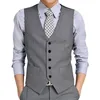 Gilet da uomo Gilet grigio Elegante scollo a V monopetto Solido Abiti maschili 1 pezzo Set Top senza maniche Slim Casual Gilet da sposa 2024