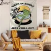 Tapisseries Cartoon Dancing Frog Mushroom Tapestry Print Ta fler ChanceSdance Fler danser Letter Wall Cloth 70'S80's Disco Hippie