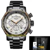 Lige Eternity LG9871 Sport Philip Stein Watch Price med datumuppringning, silverpekare, Japan VK Quartz Chronograph Movement, Black Steel Case,