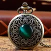 Pocket Watches Green Stone Decor Watch Halsband Arabiska siffror Vit Dial Quartz Clock Retro Pendant Gift Män Kvinnor CF1263