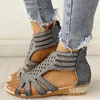 Sandals Vintage Women's Fashion Outdoor Zip Up Crystal Footwear Ladies Hollow Out Shoes Sequines Rhinestone For Women