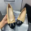 Designer schoenen Parijs merk zwarte abrikoos ballet flats schoenen vrouwen gewatteerde lederen slip op ballerina luxe ronde neus elegante dames jurk schoen