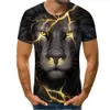 メンズ3D Tシャツ夏2024年アニマルライオンタイガー3Dデジタル印刷短袖トレンドカジュアルTシャツトップメンズ衣料品グラフィックティー