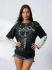 Women's T Shirts Vintage Graphic Print 2 In 1 Oversized Long Sleeve Y2k Fairy Grunge Crop Top Aesthetic Casual Trendy Tee Gothic