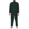 Men's Sleepwear Vintage Plaid Pajama Sets Green And Blue Cute Soft Men Long Sleeve Bedroom 2 Piece Nightwear Large Size