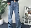 Designer Kvinnor Jeans CC Luxury Street Wear Blue Embrodery Denim Pants High midje Kvinnokläder