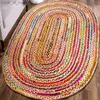 Carpet Rug 100% Natural Jute Oval Reversible Rug Braided Style Hemp Rug Area Rug Carpet Q240123