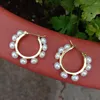 Stud Earrings YYGEM 25mm Natural Freshwater Cultured White Pearl Gold Plated Hoop