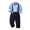 Bow Tie Baby barnkläder set skjortor byxor herrar pojkar småbarn randiga avslappnade långärmade tshirts hängslen övergripande kostymer ungdomar barn outfit siz c3m5#