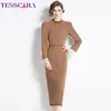 Casual Dresses Tesscara Women Autumn Winter Long Elegant Warm Lace Dress High Quality Office Cocktail Party Robe Vintage Designer Vestidos