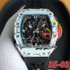 RRF 35 03 Japan Miyota NH Автоматические мужские часы-родстер со скелетонизированным циферблатом, корпусом из углеродного волокна TPT, черным резиновым ремешком Sport Super Edi