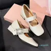 Zapatos de vestir Mujeres Tacones altos Crystal Marie Janes Verano 2024 Sandalias poco profundas con punta cuadrada