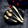 Camp Kitchen Gold Spoon Knife Set Gold Cutery Knives Set Wedding Table Problems Forks Knives Spoons Silverware Travel Cutrow Set Dropshipping YQ240123