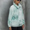 Women's Trench Coats Long-sleeved Tie Dye Fashion Coat Ladies Plush Autumn And Winter Pocket Long Casual Hooded Pullover Sweatshirt