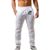 Calças masculinas 2024 outono perfeição tiro impresso confortável algodão linho sweatpants cor sólida cordão elástico cintura calças