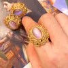 Stud Earrings Vintage Metal Natural Stone Opal Brass For Women Gold Color Jewelry Elegant Travel Gift S925 Silver Needle