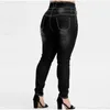 Jeans lunghi skinny neri grigi con bottoni taglie forti 4XL 5XL Pantaloni donna in denim sottile elasticizzato a vita alta primavera 240119