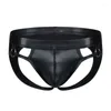 Underpants Sexy PU Leather Strap Hollow Out Bulge Pouch Briefs Underwear For Men Panties Thong G-String Man