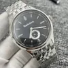 Mens Mavi Yüz Otomatik Hareket Saniyeleri Izgara 46mm kol saati Tüm Çelik Metal Kayış Beyefendi Saati Deri Saat Bandı