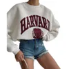 2023 New Women's Casual Fashion Print harvard Thickened Versatile Top Long Sleeve Sweater fj