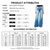 Kvinnors jeans 2024 Wide Leg High midjan Plus Size Ladies Slant Fit Fleared Denim Pants Female Streetwear Tassel Trousers 6125