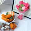 Dekoratif çiçekler düğün mini tığ işi buket el dokuma gül lale çiçek partisi ev dekor örme sevgililer için sevgililer günü hediyeler