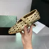 Designer Luxury Shoes Women Ballet Flats Dress Shoes Hollowed Out Mesh Sandal Round Head Rhinestone Rivet Buckle Mary äkta läder Jane Loafers