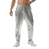 Calças masculinas Idopy Mens Metálico Brilhante Disco Molhado Olhar Festa Dança Calças de Perna Reta 70s / 80s Festival Rave Cosplay Harem