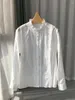 Kvinnor BLOUSES SPRING SOMMER 2024 BLOUSE LACE TRIM STAND COLL SINGLE Breasted Long Sleeve Female Elegant White Shirt and Tops