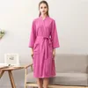 Vêtements de nuit pour femmes Rosy Femmes Summer Waffle Peignoir Sucer l'eau Kimono Robe de chambre Casual Homewear V-Col Robe de bain Dames Chemise de nuit