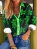 Camicette da donna Camicie da donna Giallo verde chiaro Stampa floreale con bottoni Manica lunga Elegante Camicia da festa per feste Abbigliamento femminile