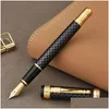 Fountain Pens Toptan Kahraman 768 Karbon Fiber Gri Çeşme Kalemi Altın Klipli Iridium İnce Nib 0.5mm Moda Yazma Office Dholw için Mürekkep