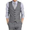 Gilets pour hommes Gilet gris élégant col en V simple boutonnage solide costumes masculins 1 pièce ensemble sans manches haut mince décontracté gilet de mariage 2024