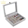 Display Samt Ring Ohrring Box mit Glas Deckel Schmuck Display Organizer Halskette Lagerung Fall Joyeros Organizador De Joyas 20*15 cm