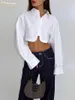Kvinnors blusar CLINKLY Fashion Slim White Cotton Blus 2024 Elegant Lapel Long Sleeve Crop Shirts Casual Classic Blusa Top Female