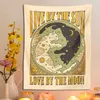 Tapissries Sun Moon Cat Tapestry Wall Hanging Tarot Retro Black White Cat Psychedelic Love Star For Living Room Home Dorm Decer Tyg gåva