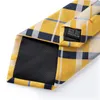 Classic Yellow Striped Plaid Silk Ties For Men Handkerchief Cufflinks Brooch Pin Wedding Accessories Gift Dropship 240122