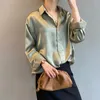 Damesblouses Herfstmode Button Up Satijnen Zijden Shirt Vintage Blouse Dames Witte Dame Lange Mouwen Vrouwelijke Losse Straatshirts