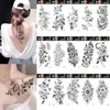 Black Large Snake Flower Fake Tattoo Sticker For Women Dot Rose Peony Temporary Tattoos DIY Water Transfer Tatoos Girls 240122