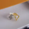 Women Designer Open Rings With Diamond Shiny Crystal Rings Charm Letter Plated Cluster Rings With Gift Box Sets