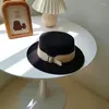 Beralar Yün Fedoras Düz Üst Şapka Kadınlar için Kuşak Fil Fedora Siyah Caz Cap Klasik Bowler Kemer 2024 Kış aksesuarı