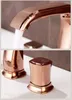 Banyo lavabo musluk lüks gül altın pirinç musluk üst kaliteli üç delik çift saplı havza karıştırıcı musluk